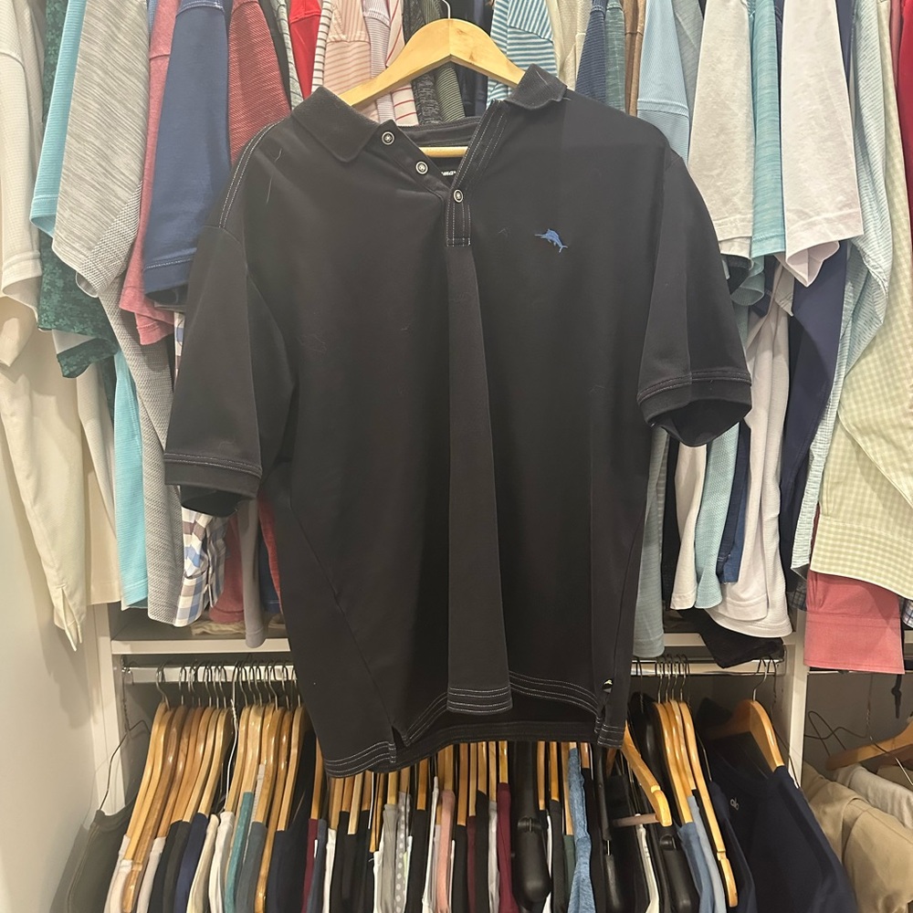 Tommy Bahama Black Polo Shirt with Short Sleeves